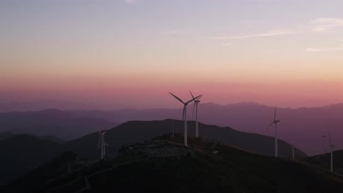 Wind Turbines in mountain during sunset