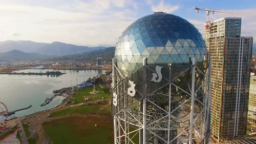 Big Silver Ball in Crown of Alphabetic Tower Batumi Georgia, Cultural Symbol