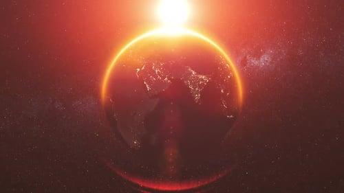 Rotating Planet Earth Sunrise in Deep Space