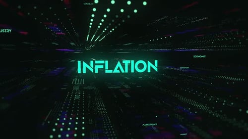 Futuristic Digital Grid with Economic Terms and Inflation Text Reveal