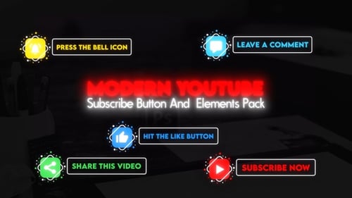 Botón de suscripción moderno de YouTube y paquete de elementos