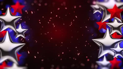 Patriotic Red White Blue Stars and Confetti Celebration Background Loop