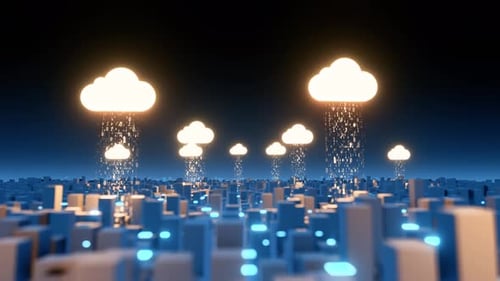 In der Stadt laden viele Menschen digitale Dateien hoch. In der Cloud zu speichern.