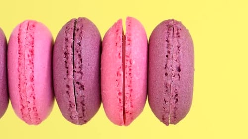 Colorful Macarons Displayed on Yellow Background