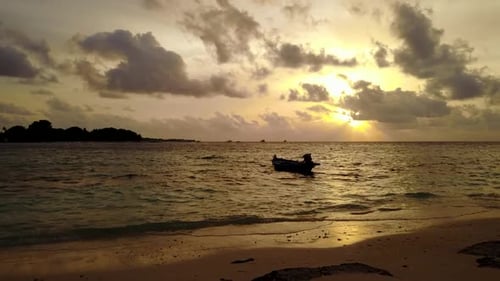 Aerial tourism of tranquil tourist beach time by blue ocean and white sand background of a dayout af