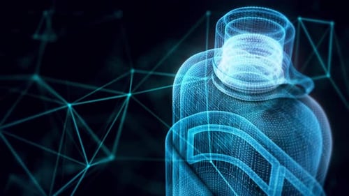 Plastic Military Water Canteen Hologram Close Up 4k