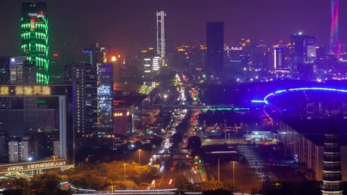 Guangzhou Business City Canton Fair Aerial Cityscape China Timelapse Pan Up