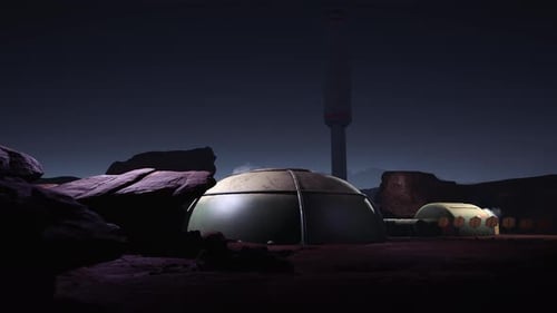 settler night base on Mars. Animated Mars Colonization Concept