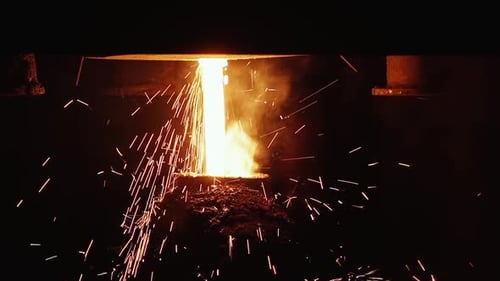 Flowing Molten Metal Sparks in Slow Motion