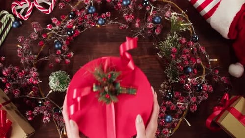 Present Box in Christmas Wreath Top View