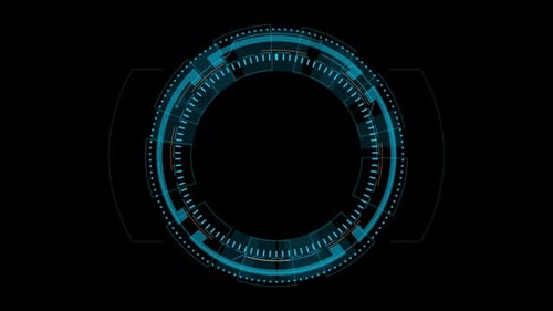 Blue circle rotation with head up display technology interface and futuristic alpha channel included