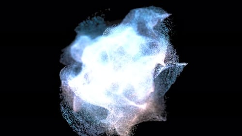 Flowing and glowing particles with black background.