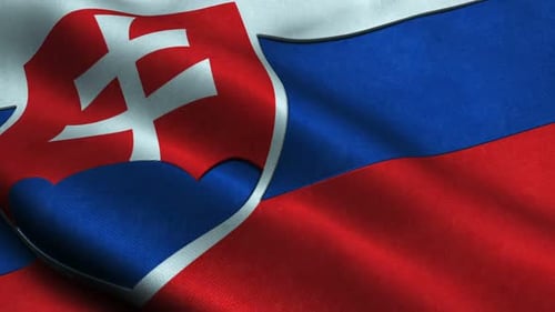Slovakia National Flag Waving in Realistic Fabric Style