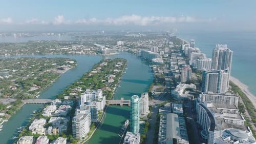 Aerial View of Coastal City with Modern Architecture