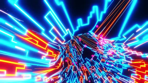 Flying through a tunnel of neon mesh. Infinitely looped animation