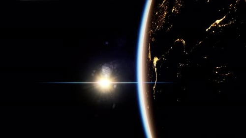 Espaço Sol e Planeta Terra à noite