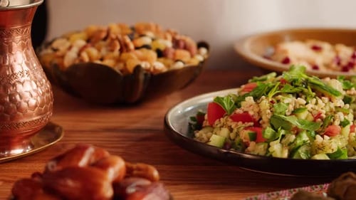Delicious Middle Eastern Meal with Salad and Dates