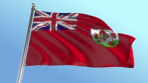 Realistic Bermuda Flag Waving on Flagpole Animation