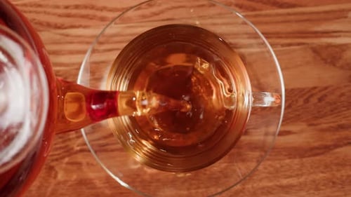 Pouring Black Tea Into Cup Top View