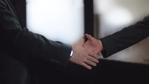 Business Handshake Between Colleagues in Workplace