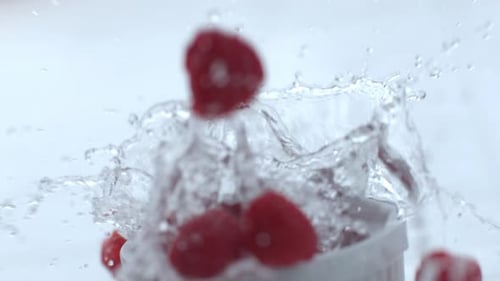 Raspberries splashing in slow motion; shot on Phantom Flex 4K at 1000 fps