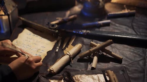 Writing Letter with Quill by Candlelight