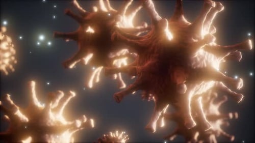 Animated 3D Glowing Virus Particles Microscopic View