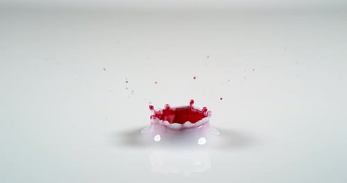 Red Ink falling into Liquid against White Background, Slow motion 4K