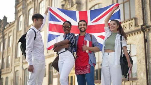 International Students Celebrate with UK Flag on Campus