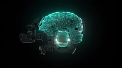 Rotating Sci-Fi Tactical Helmet with Glowing Digital Scan