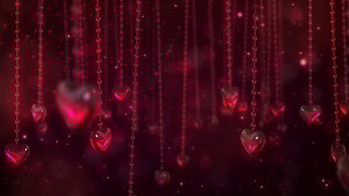 Romantic Red Hearts Hanging Chains Background Loop