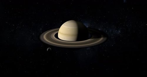 Animated Saturn Planet and Orbiting Moon in Starry Space