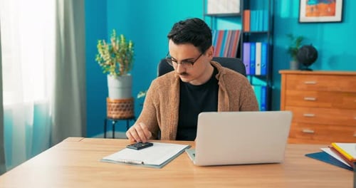 Accountant Head of Company Employee of Accounting Office Stay After Working Hours Counts on