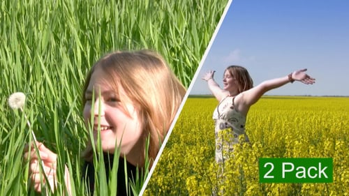 Woman Outdoors in Rural Field of Flowers