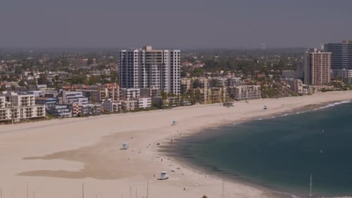 Aerial of cityscape seen from beautiful sea coast