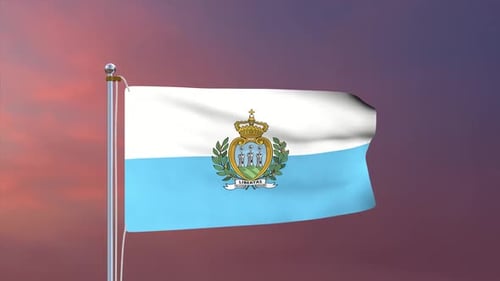 Animated San Marino National Flag Waving with Emblem