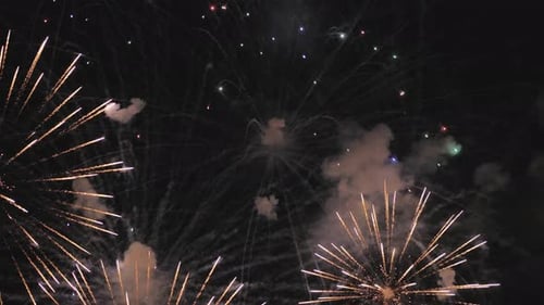 Beautiful Fireworks at Night Over the City