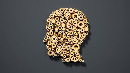 Human brain made of gears. A metaphor of mental illness, neurology problems.