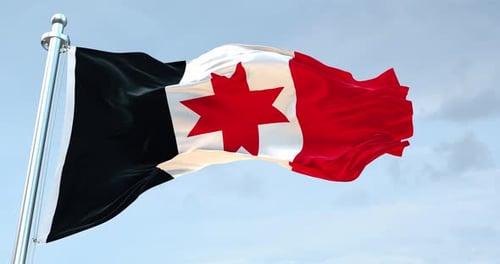 Realistic Black White Red Flag with Seven-Pointed Star Waving