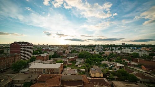 Sunset Time Lapse of the Sun Over Buildings of Kharkov City