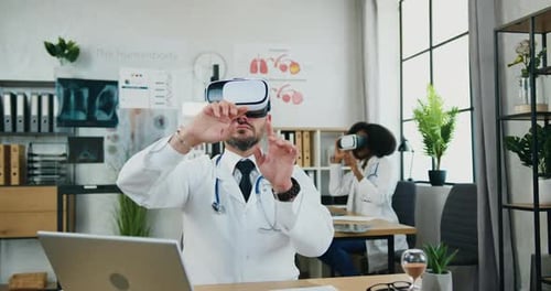 Doctors Using VR Headsets in Modern Hospital Office