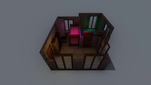 Isometric 3D Room Design with Dynamic Neon Lighting
