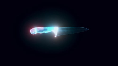 Metal Kitchen Knife Hologram Rotating 4k