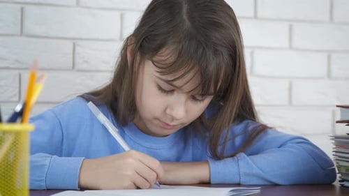 Girl Doing Homework Writing at Desk