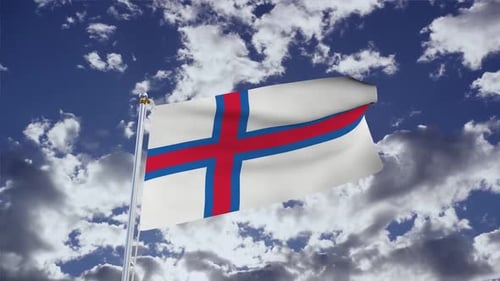 Faroe Islands Flag Waving Animation Against Cloudy Sky