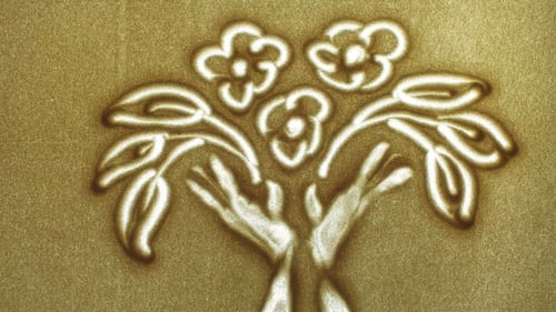Sand Art Creation with Flowers and Leaves