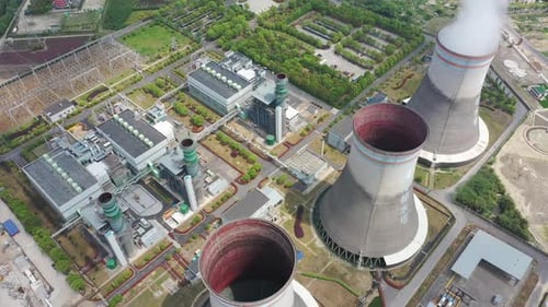 Thermal power station during sunset