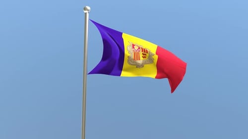 Andorra National Flag Waving Animation Against Blue Sky