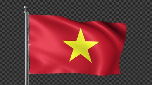 Vietnam Flag Waving on Flagpole with Alpha Channel