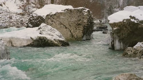 Picturesque Mountain River in Winter